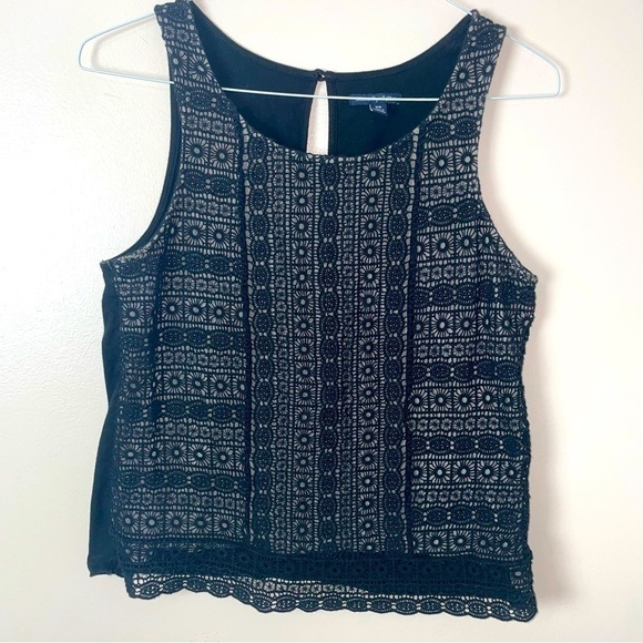 American Eagle Sleeveless Lace Overlay Top Keyhole Back Size Medium - Picture 1 of 9
